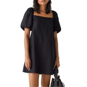 & Other Stories Black Linen Mini Dress Square Neck - size 6